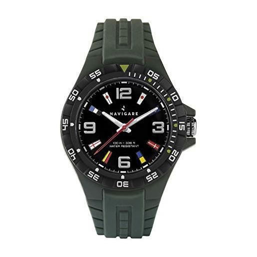 Navigare Watches orologio da uomo navigare cayman, na253-03, waterproof, cinturino in silicone, ghiera giverole (verde)