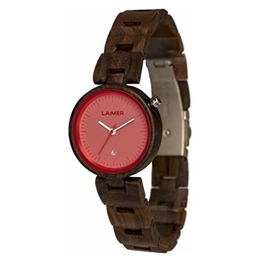 LAiMER 0054 - nicky pink, orologio analogico da polso al quarzo, con cinturino in legno sandalo, marrone, donna