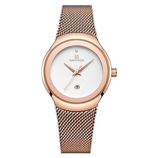 Naviforce orologio analogico al quarzo da donna, casual, impermeabile, semplice orologio da polso con cinturino in acciaio inossidabile, oro rosa, bracciale