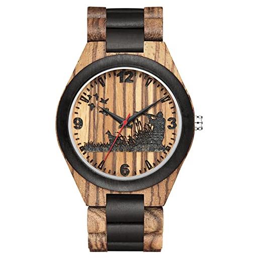 ADJAN orologio da polso da uomo in legno al quarzo unico di alta qualità orologio da polso da cacciatore cinturino in legno casual quadrante digitale semplice regalo impermeabile, orologio