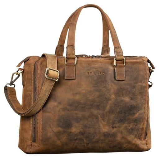 STILORD 'claire' borsa da lavoro donna in pelle ventiquattrore elegante vintage porta pc da 15 pollici cartella a4 ufficio, colore: marrone medio