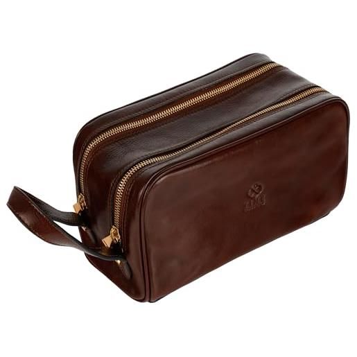 Time Resistance beauty case uomo pelle realizzato in italia da esperti artigiani - beauty da viaggio con 2 scomparti, tasche interne ed esterne - borsa da toilette da viaggio - Time Resistance (marrone)