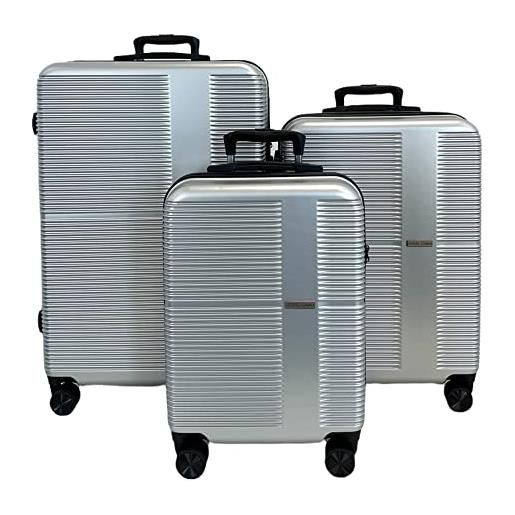 ESS COO - valigie cabina/media/grande / set bagagli rigido abs a 4 ruote girevoli con serratura tsa integrata, argento, set de 3, valigia rigida