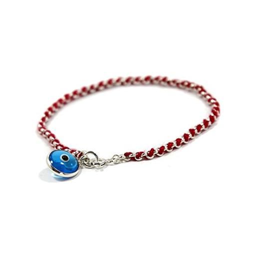 MIZZE Made for Luck bracciale di protezione in argento sterling con ciondolo malocchio blu su corda rossa per donna, lunghezza 18 cm, gioielli in argento sterling fatti a mano
