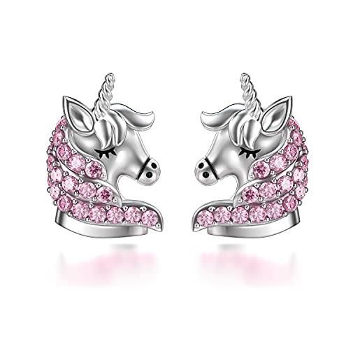 AOBOCO orecchini unicorno argento sterling 925 ragazze bambini orecchini, unicorno gioielli regali di compleanno per le donne figlia (rosa)