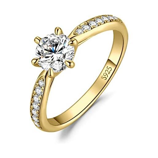 JewelryPalace 0.5ct classico anello solitario donna argento 925 con creato moissanite, diamante simulato anelli dorati con pietre laterali, semplice fedine fidanzamento in oro set gioielli donna 14.5