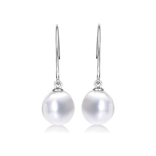 Diamond Treats semplici orecchini pendenti con perle d'acqua dolce e zirconi in oro bianco 9 carati, orecchini di perle in oro bianco 9k, orecchini a gancio con perle di coltura d'acqua dolce