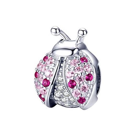 GDDX ciondoli della collezione di animali per bracciale pandora charm in argento sterling con perline per regali di natale per ragazze e donne(coccinella rosa)