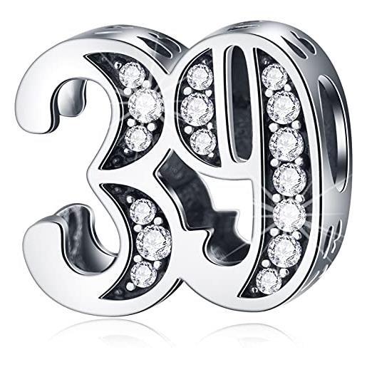 CRISNATA 39 charms di compleanno si adatta pandora style bracciale, 925 sterling silver 39th anniversario perline con cz, numero 39 anni regali per best friend/sorella/mamma/donna