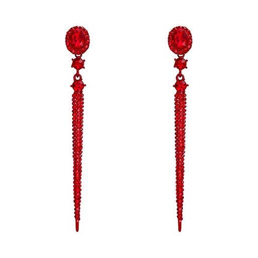 Clearine orecchini moda moda cristallo ovale lungo perlina bar lampadario orecchini pendente rosso argento-fondo