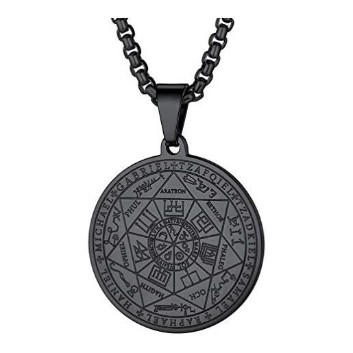 PROSTEEL ciondolo arcangeli 7, collana religiosa acciaio inossidabile placcato in nero collana amuleto collana con ciondolo a forma di talismano