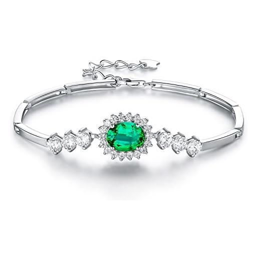JIANGXIN argento 925 sterling silver bracelet donna braccialetto smeraldo regolabile principessa diana william kate middleton disegno per amante perfetto regalo con confezione regalo