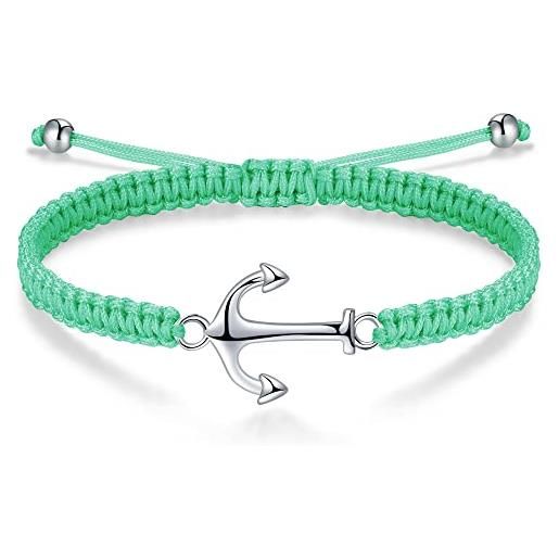 J.Endéar bracciale ancora argento 925 corda in filigrana intrecciata fatta a mano per donna ragazza uomo estate gioielli nautici regalo, verde