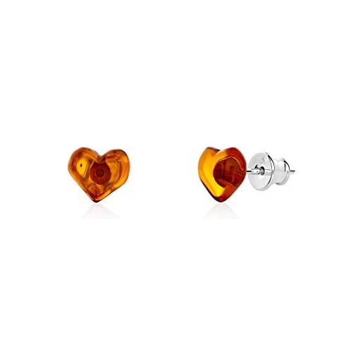 Genuine Amber orecchini a lobo a forma di cuore, realizzati a mano in europa, in argento sterling, ambra, ambra
