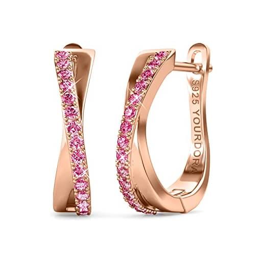 YOURDORA donna orecchini a cerchio originali in argento 925 zirconi anello contorto idea regalo gioielli (oro rosa - rosa)