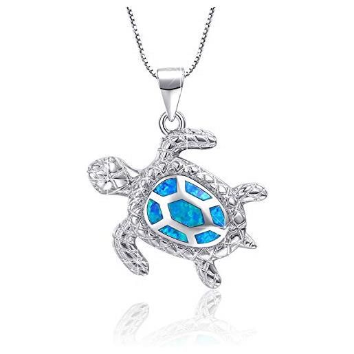 AMIGUO ciondolo tartaruga marina opale blu in argento sterling gioiello da donna, normal (18 inch), argento sterling, opale blu