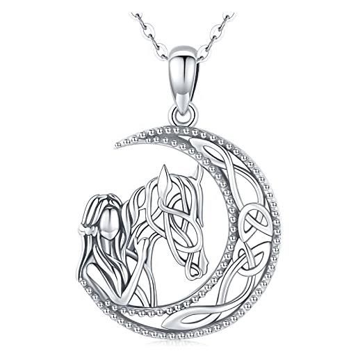 Eusense cavallo ragazza ciondolo collana in argento sterling 925 cavalli celtici luna gioielli regalo per donne