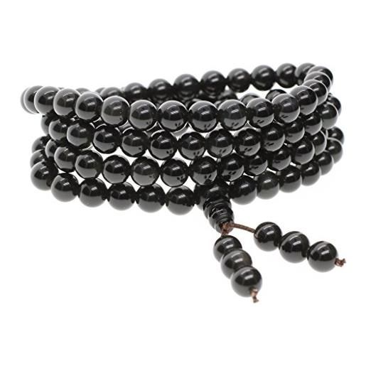 COAI bracciale collana 108 perle in ossidiana, bracciale mala, rosario buddhista semi-prezioso