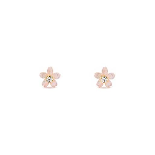 Monde Petit orecchini per bambini fiore rosa madreperla - oro giallo 9k (375) - scatola regalo - certificato di garanzia