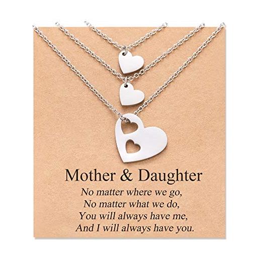 Aunis collana per madre figlia 2/3 set di gioielli con cuori coordinati per mamma mamma e figlie, acciaio inossidabile