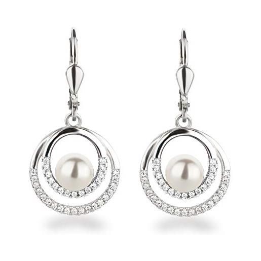 Schöner-SD beller-sd, orecchini pendenti con perle e zirconi, in argento 925 e argento, colore: bianco, cod. Fi-oh40-ku06-ww
