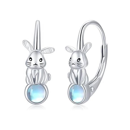 StoryMidir orecchini coniglio per ragazze orecchini in argento sterling 925 con pietra di luna regali gioielli animali anallergici regali per ragazze donne bambini