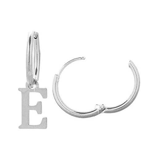 Beloved orecchini da donna a cerchio in acciaio - uno con iniziale e uno a cerchietto semplice - per lobi forati - chiusura a scatto (silver lettera a)