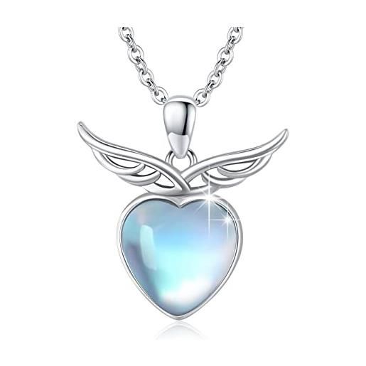 MEDWISE collana a forma di cuore in argento sterling 925 con ali di angelo e pietra di luna, regalo per donne e ragazze, argento sterling