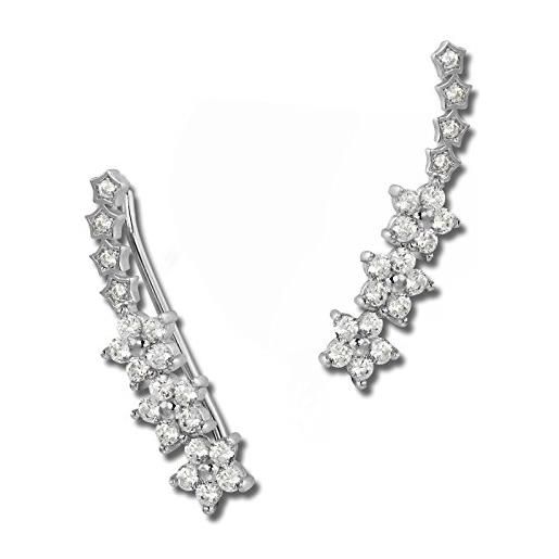 SilberDream, gso461w - orecchino ear cuff a forma di tralcio fiorito, da donna, argento sterling 925