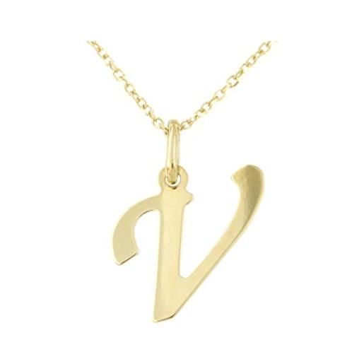 forme di Lucchetta lucchetta - ciondolo lettera v iniziale nome in oro giallo 9 carati, catenina d'oro 45cm | collane d'oro vero per donna