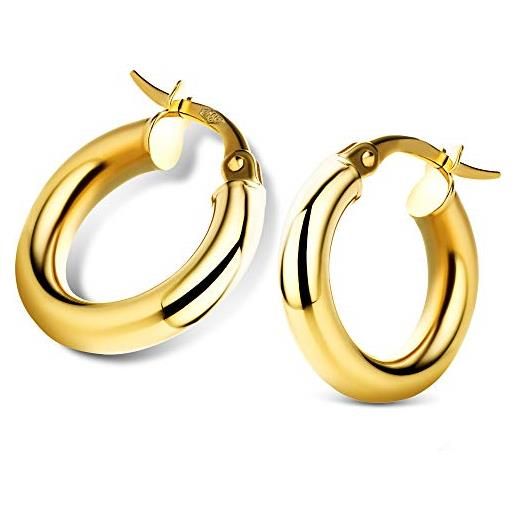Orovi orecchini cerchio oro giallo lucido, vero oro 18kt 750, orecchini donna a cerchio anallergico prodotti in italia. Chiusura con perno passante a scatto. 
