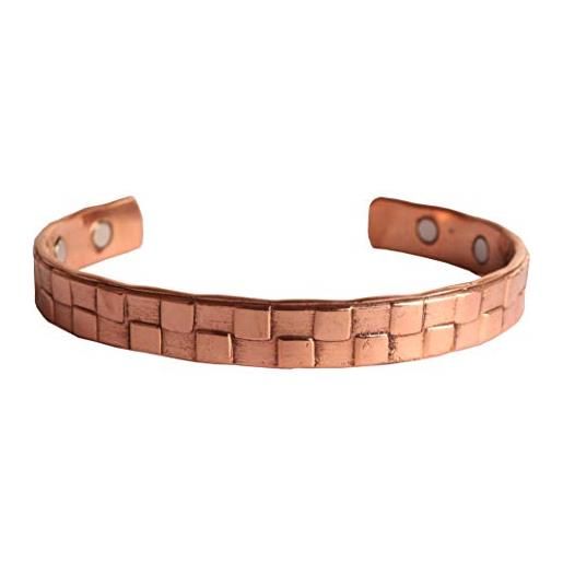 Touchstone copper magnetic healing bracelet tibetan style. Hand forged with solid and high gauge pure copper. Elegant brick pattern