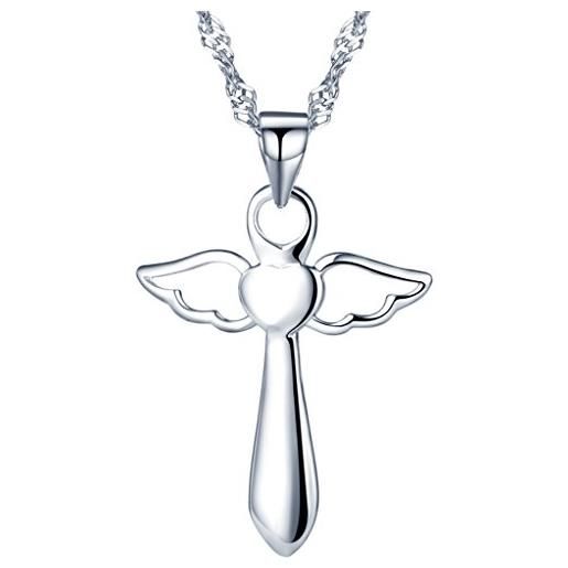 Yumilok, ciondolo in argento sterling 925, ali d'angelo, croce, bacchetta magica, catenina con ciondolo per donne e ragazze