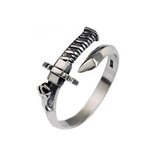 Helen de Lete - originale anello da uomo in stile vintage con motivo di una spada, in argento sterling 925, larghezza dell'anello regolabile. 