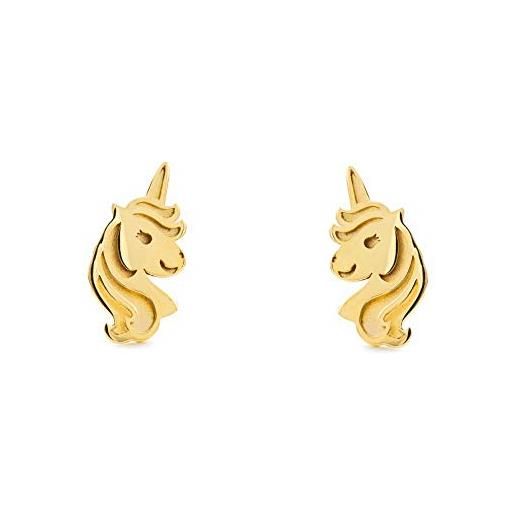 Monde Petit orecchini per bambina unicorno - oro giallo 9k (375) - scatola regalo - certificato di garanzia