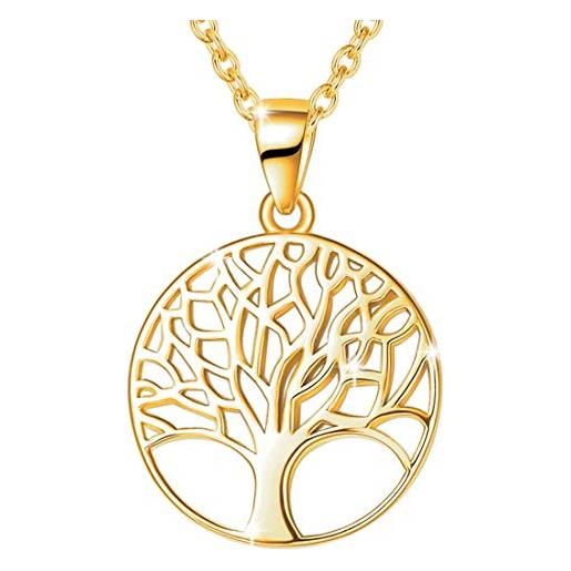 Carleen albero della vita ciondolo collana per donna in argento 925 placcato in oro giallo - catena lunghezza: 40 + 5 cm