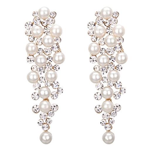 Clearine orecchini donna matrimonio nuziale cristallo avorio colore perla simulata multi perline grappolo lampadario ciondolano orecchini trasparente oro-fondo