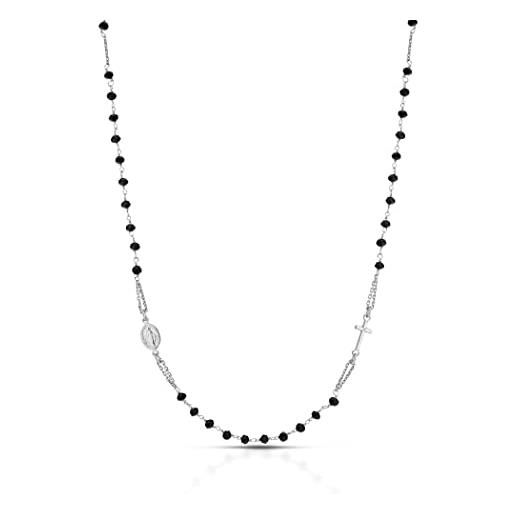 Donipreziosi collana rosario a giro in argento 925% uomo donna unisex con grani neri da 3.5 mm