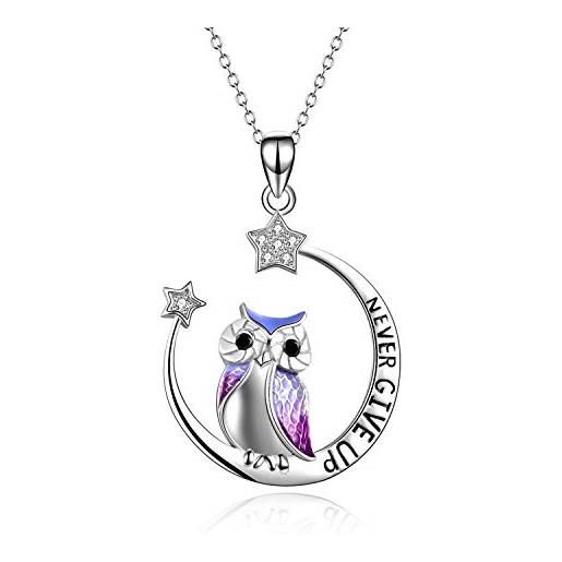 YFN sterling silver owl pendente collana gioielli regalo moon star never give up lspirazione collana per le donne ragazze (owl moon collana)