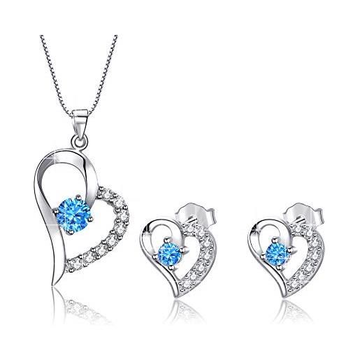 AMIGUO set di collana e orecchini con pendente cuore d'amore, set di gioielli regalo per lei in argento sterling