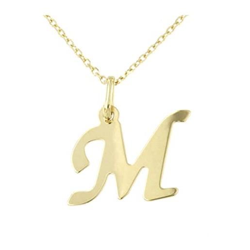 forme di Lucchetta lucchetta - ciondolo lettera m iniziale nome in oro giallo 9 carati - catenina d'oro 45cm | collane d'oro vero per donna
