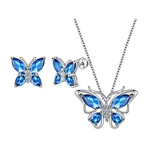 Aurora Tears, collana e orecchini in argento sterling 925, con ciondolo a forma di farfalla, ideale come regalo per donne e ragazze e set con collana, orecchini, colore: i. Blu-zaffiro, cod. Ds0045s-eu