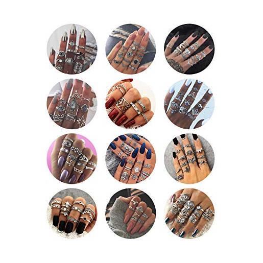 Milacolato 132pcs boemia knuckle ring set per donna hollow silver fashion midi finger rings vintage stackable knuckle midi rings set