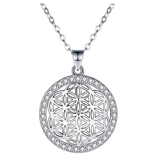 Lydreewam collana fiore della vita donna argento 925 con confezione regalo per mamma moglie fidanzata, regolabile 40+5cm