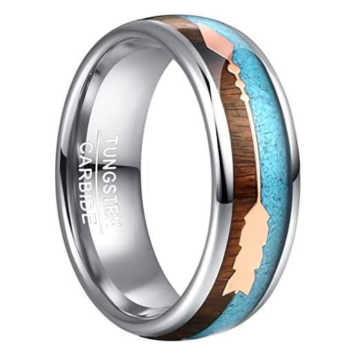VAKKI anello di fidanzamento in acciaio al tungsteno con freccia in oro rosa impiallacciato turchese da 8 mm per uomo donna taglia 20