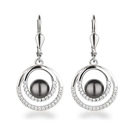 Schöner-SD beller-sd, orecchini pendenti con perle e zirconi, in argento 925 e argento, colore: grigio scuro, cod. Fi-oh40-ku06-dg