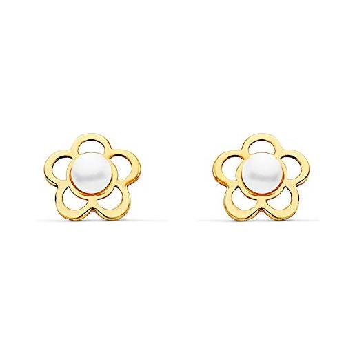 Monde Petit 18 k yellow gold flower pearl baby earrings
