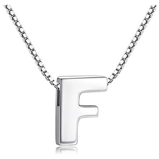 Candyfancy collana iniziale argento 925 donna lettera alfabeto pendenti nome a-z ciondolo piccolo catena 18 pollice (catena ciondolo lettera f)