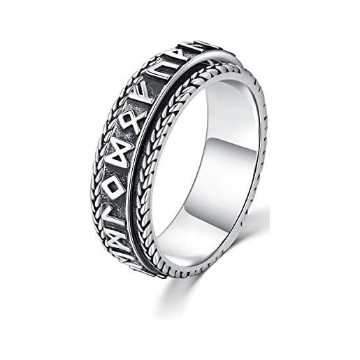 Friggem anello uomo in argento sterling 925 anello vichingo rune rotante, vintage spinner anello antistress, norrene vichinghi anello gioielli per uomo donna (15)
