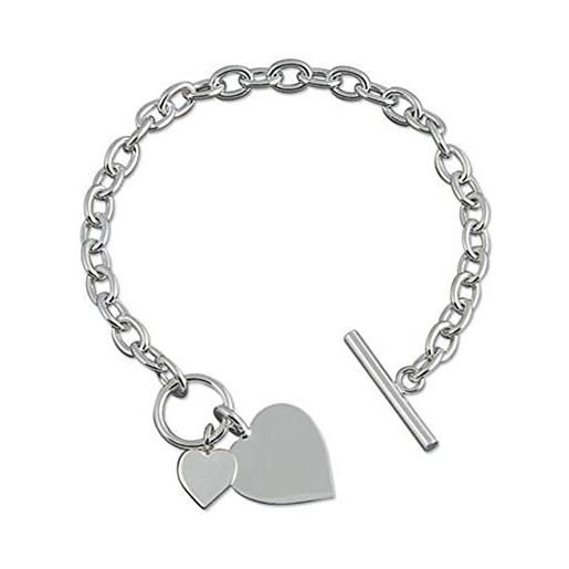 Strictly Gifts braccialetto in argento sterling con doppio ciondolo a forma di cuore e chiusura a olivetta con barra e anello. 